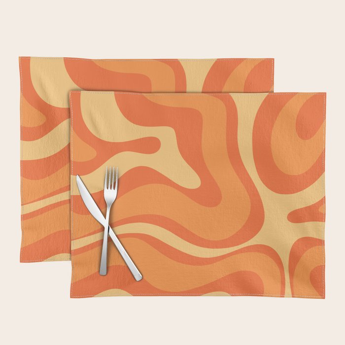 Retro Modern Liquid Swirl Abstract Pattern Square in Orange Tangerine and Yellow Tones Placemat Gallery Image 1