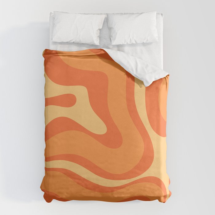 Retro Modern Liquid Swirl Abstract Pattern Square in Orange Tangerine and Yellow Tones Duvet Cover Gallery Image 6