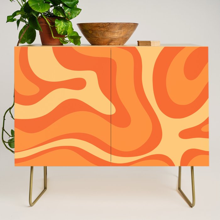 Retro Modern Liquid Swirl Abstract Pattern Square in Orange Tangerine and Yellow Tones Credenza Gallery Image 1