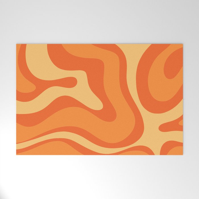 Retro Modern Liquid Swirl Abstract Pattern Square in Orange Tangerine and Yellow Tones Welcome Mat Gallery Image 1