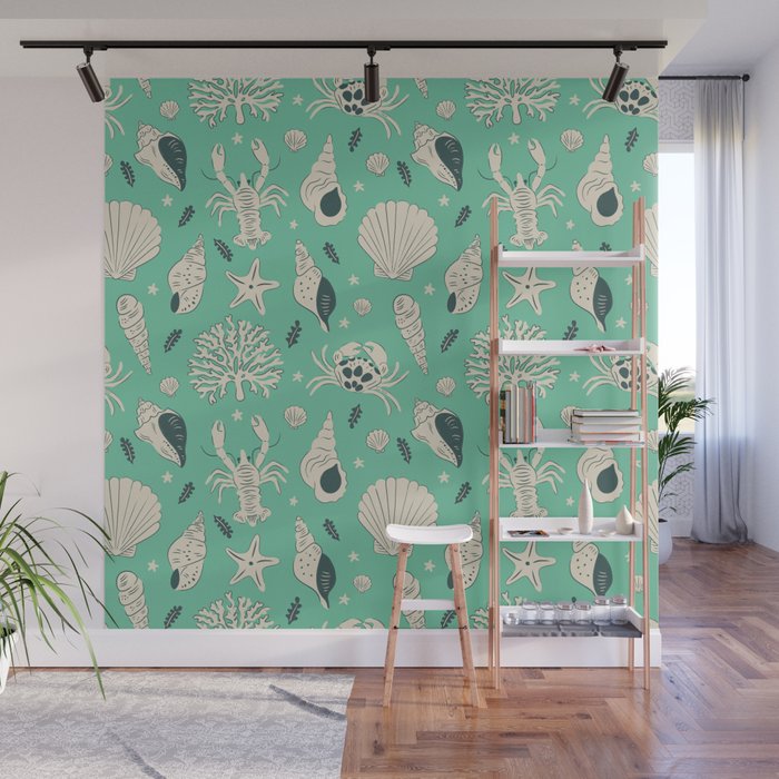 Ocean Crustaceans And Nautical Seashells Wall Mural Gallery Image 1
