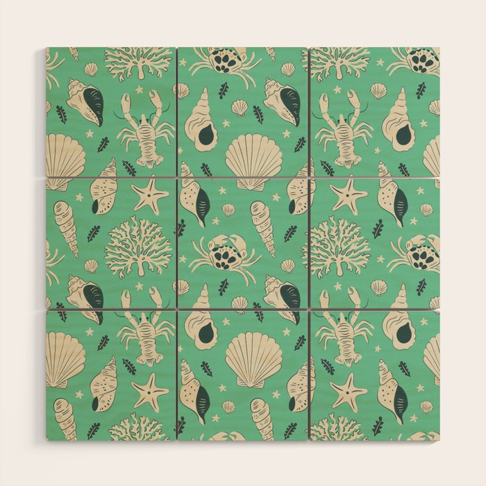 Ocean Crustaceans And Nautical Seashells Wood Wall Art Gallery Image 1