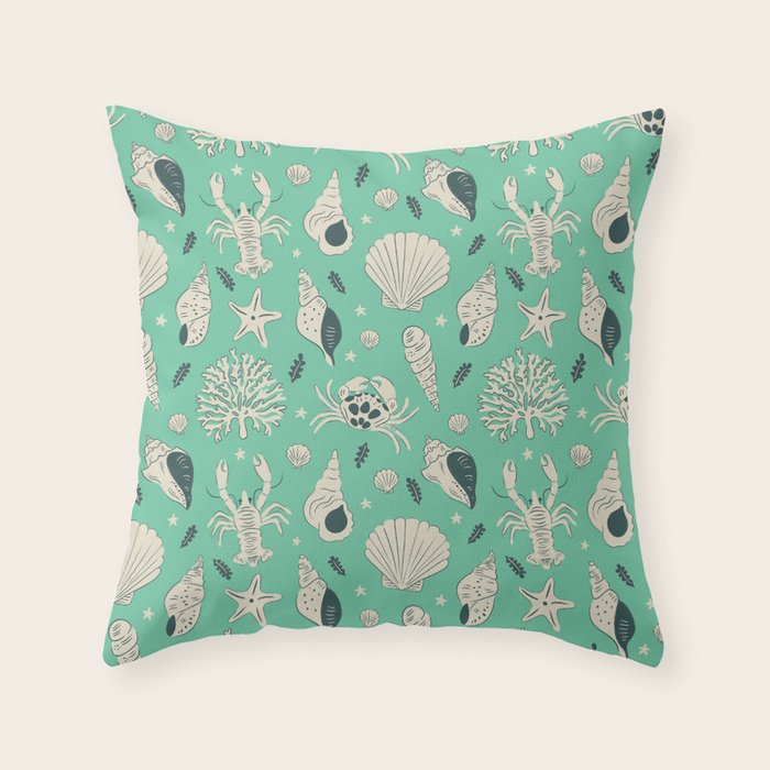 Ocean Crustaceans And Nautical Seashells Throw Pillow Gallery Image 6