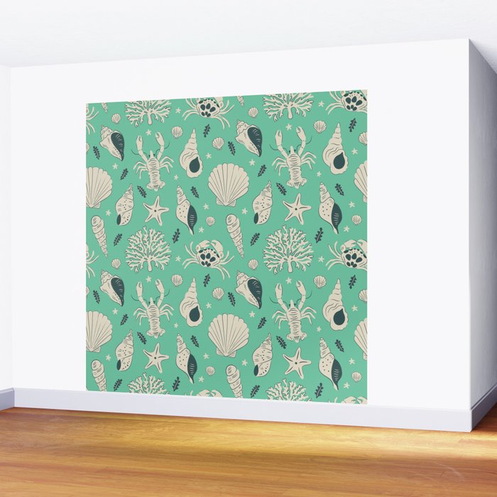 Ocean Crustaceans And Nautical Seashells Wall Mural Gallery Image 2