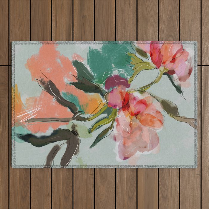 peonies abstract floral Outdoor Rug Gallery Image 1