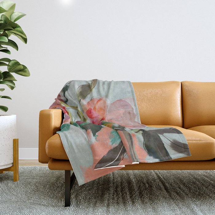 peonies abstract floral Throw Blanket Gallery Image 1