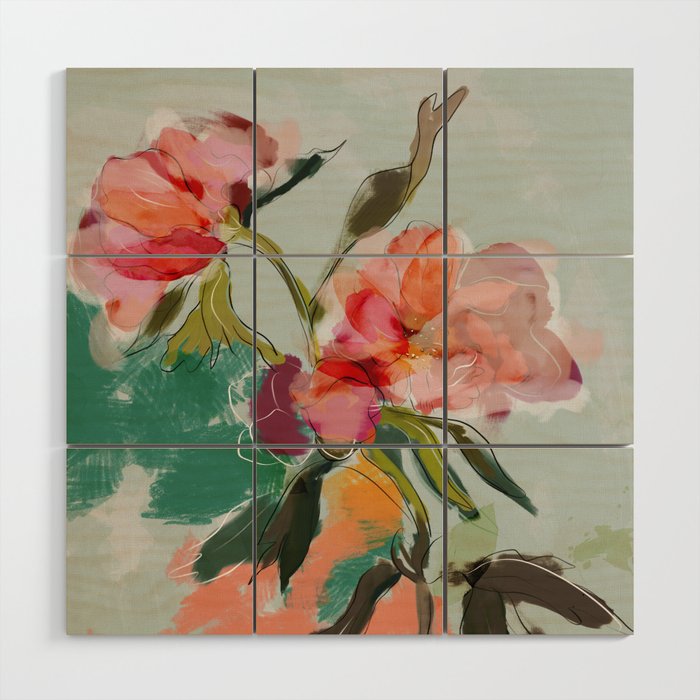 peonies abstract floral Wood Wall Art Gallery Image 1