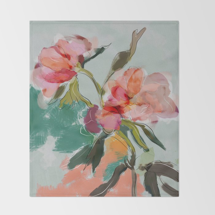 peonies abstract floral Throw Blanket Gallery Image 2