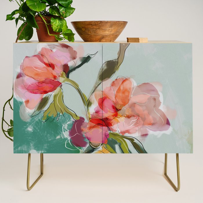 peonies abstract floral Credenza Gallery Image 1