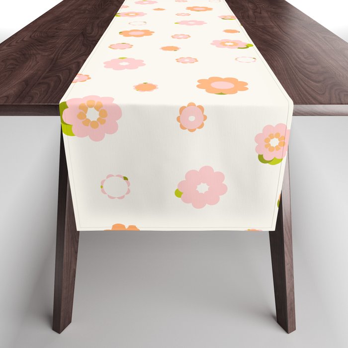 Peach pink and orange flowers pattern Table Runner Gallery Image 1