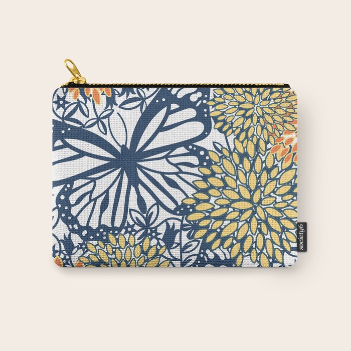 Butterfly and Floral Prints, Navy Blue, Orange, Yellow Carry All Pouch Gallery Image 1