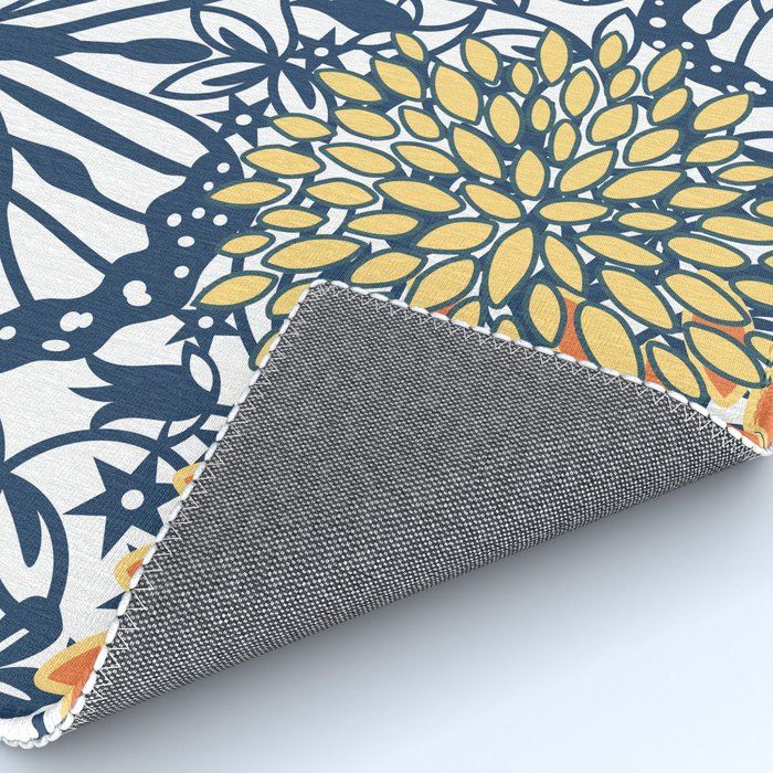 Butterfly and Floral Prints, Navy Blue, Orange, Yellow Rug Gallery Image 4