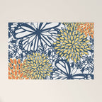 Butterfly and Floral Prints, Navy Blue, Orange, Yellow Welcome Mat Gallery Image 1