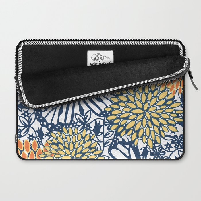 Butterfly and Floral Prints, Navy Blue, Orange, Yellow Laptop Sleeve Gallery Image 2