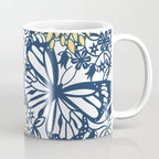 Butterfly and Floral Prints, Navy Blue, Orange, Yellow Coffee Mug Gallery Image 1
