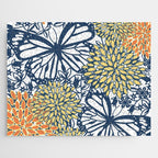 Butterfly and Floral Prints, Navy Blue, Orange, Yellow Jigsaw Puzzle Gallery Image 1