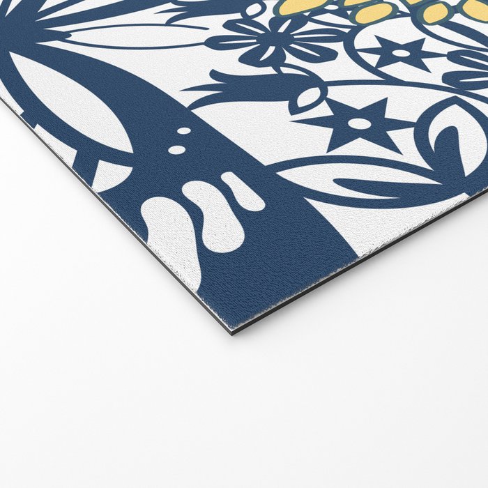 Butterfly and Floral Prints, Navy Blue, Orange, Yellow Welcome Mat Gallery Image 2