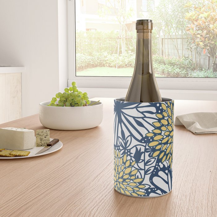Butterfly and Floral Prints, Navy Blue, Orange, Yellow Wine Chiller Gallery Image 4