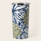 Butterfly and Floral Prints, Navy Blue, Orange, Yellow Travel Mug Gallery Image 1