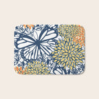Butterfly and Floral Prints, Navy Blue, Orange, Yellow Bath Mat Gallery Image 1