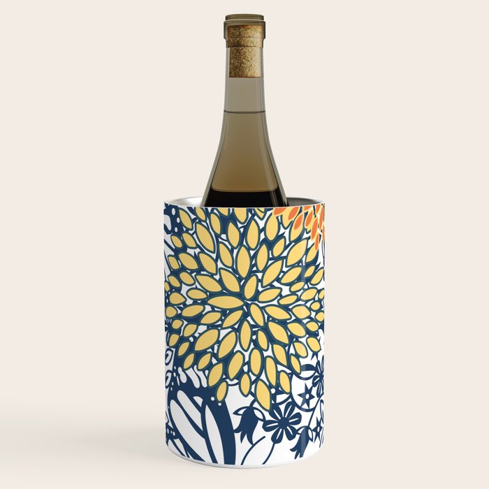 Butterfly and Floral Prints, Navy Blue, Orange, Yellow Wine Chiller Gallery Image 3