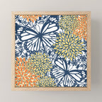 Butterfly and Floral Prints, Navy Blue, Orange, Yellow Mini Art Print Gallery Image 1