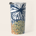 Butterfly and Floral Prints, Navy Blue, Orange, Yellow Travel Mug Gallery Image 3