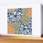 Butterfly and Floral Prints, Navy Blue, Orange, Yellow Wall Mural Gallery Image 2