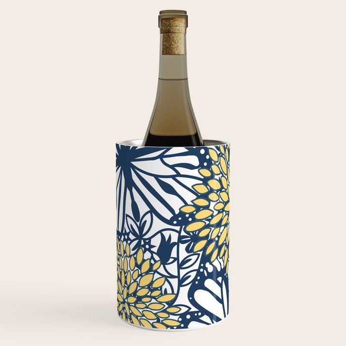Butterfly and Floral Prints, Navy Blue, Orange, Yellow Wine Chiller Gallery Image 1