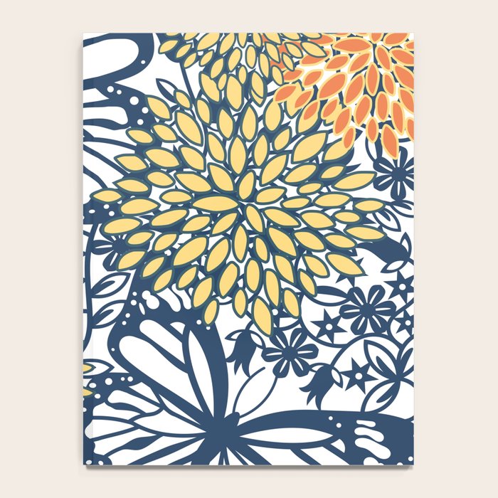 Butterfly and Floral Prints, Navy Blue, Orange, Yellow Notebook Gallery Image 4