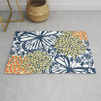 Butterfly and Floral Prints, Navy Blue, Orange, Yellow Rug Gallery Image 1