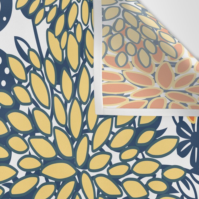 Butterfly and Floral Prints, Navy Blue, Orange, Yellow Wall Tapestry Gallery Image 3