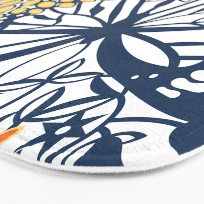 Butterfly and Floral Prints, Navy Blue, Orange, Yellow Bath Mat Gallery Image 3
