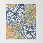 Butterfly and Floral Prints, Navy Blue, Orange, Yellow Throw Blanket Gallery Image 2