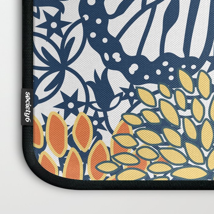 Butterfly and Floral Prints, Navy Blue, Orange, Yellow Laptop Sleeve Gallery Image 3