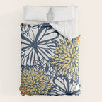 Butterfly and Floral Prints, Navy Blue, Orange, Yellow Duvet Cover Gallery Image 6