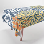 Butterfly and Floral Prints, Navy Blue, Orange, Yellow Tablecloth Gallery Image 1