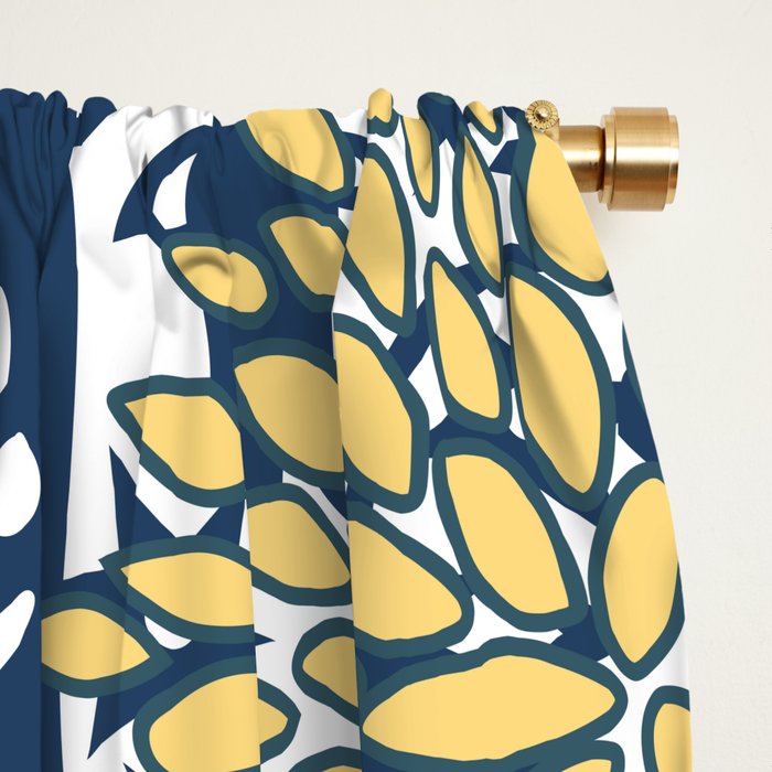 Butterfly and Floral Prints, Navy Blue, Orange, Yellow Window Curtain Gallery Image 2