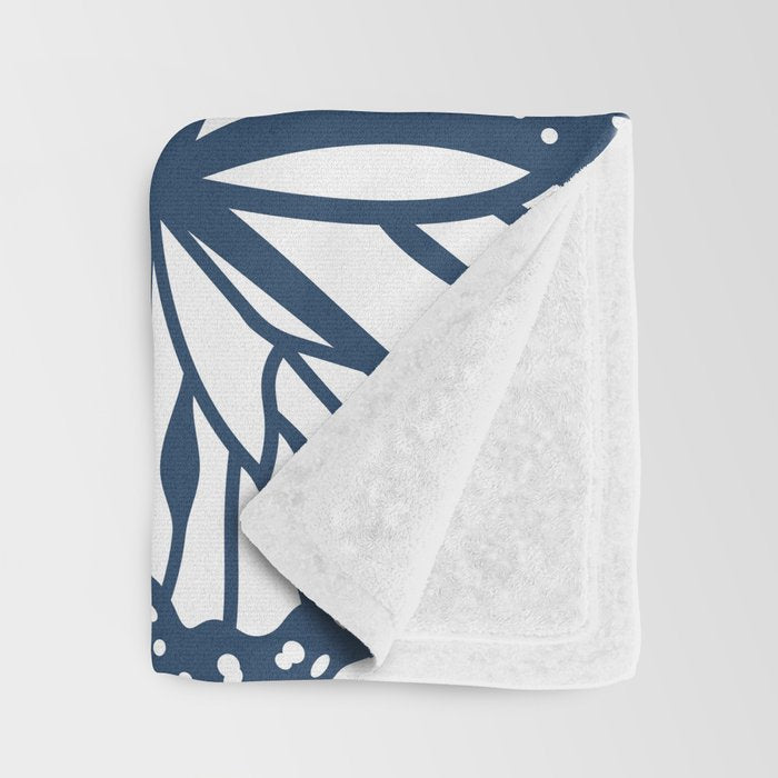 Butterfly and Floral Prints, Navy Blue, Orange, Yellow Throw Blanket Gallery Image 3