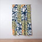 Butterfly and Floral Prints, Navy Blue, Orange, Yellow Window Curtain Gallery Image 3