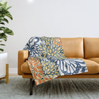 Butterfly and Floral Prints, Navy Blue, Orange, Yellow Throw Blanket Gallery Image 1