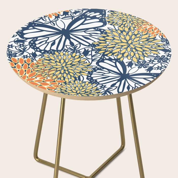 Butterfly and Floral Prints, Navy Blue, Orange, Yellow Side Table Gallery Image 2