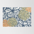 Butterfly and Floral Prints, Navy Blue, Orange, Yellow Rug Gallery Image 2