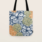 Butterfly and Floral Prints, Navy Blue, Orange, Yellow Tote Bag Gallery Image 1