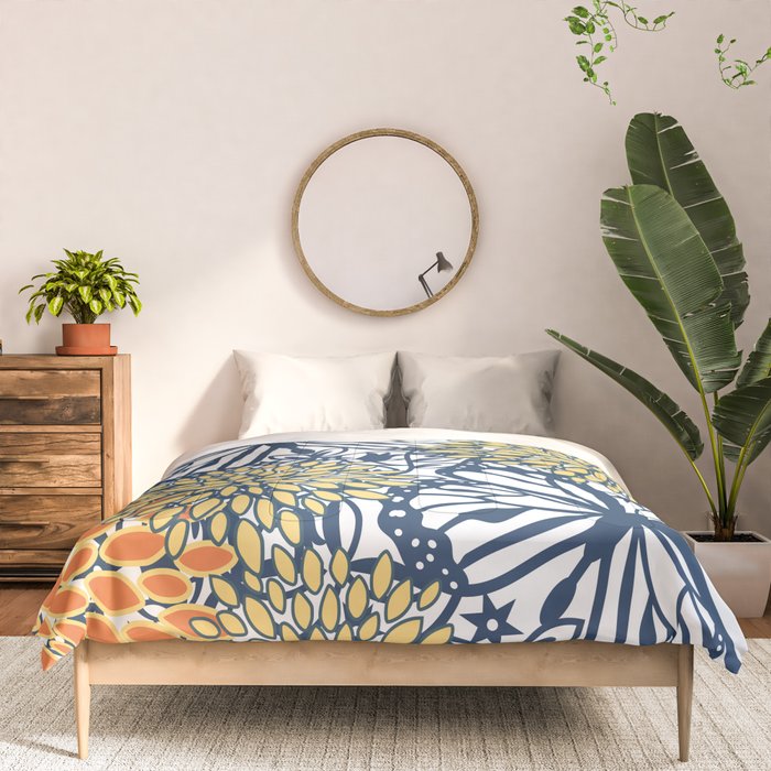 Butterfly and Floral Prints, Navy Blue, Orange, Yellow Comforter Gallery Image 3