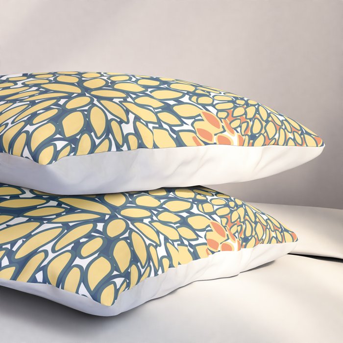 Butterfly and Floral Prints, Navy Blue, Orange, Yellow Pillow Sham Gallery Image 3