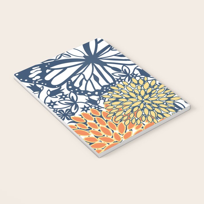 Butterfly and Floral Prints, Navy Blue, Orange, Yellow Notebook Gallery Image 3