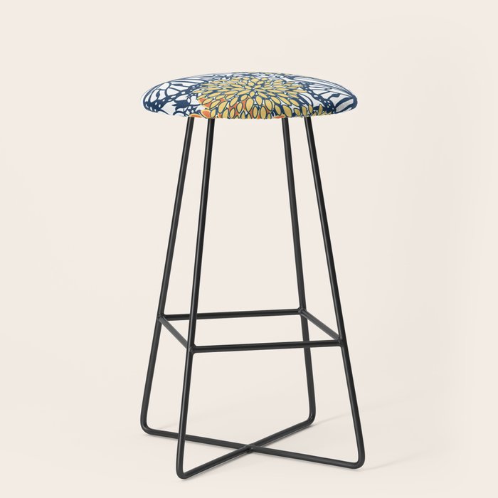 Butterfly and Floral Prints, Navy Blue, Orange, Yellow Stool Gallery Image 1