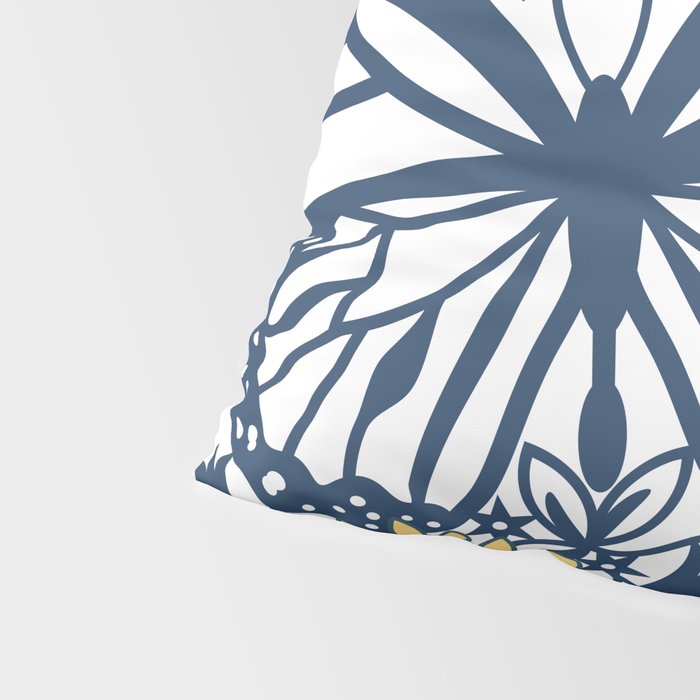 Butterfly and Floral Prints, Navy Blue, Orange, Yellow Pillow Sham Gallery Image 4