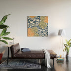 Butterfly and Floral Prints, Navy Blue, Orange, Yellow Wood Wall Art Gallery Image 2